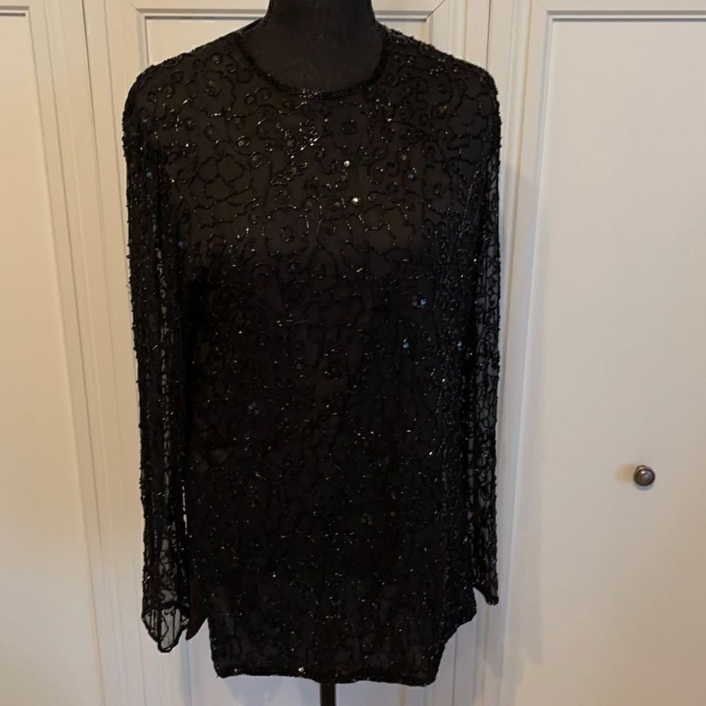 New Look Black Silk Beaded Tunic Blouse‎